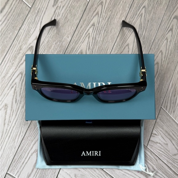 AMIRI Accessories - AMIRI Black Sunglasses with Blue Lenses and Gold Temple Accents